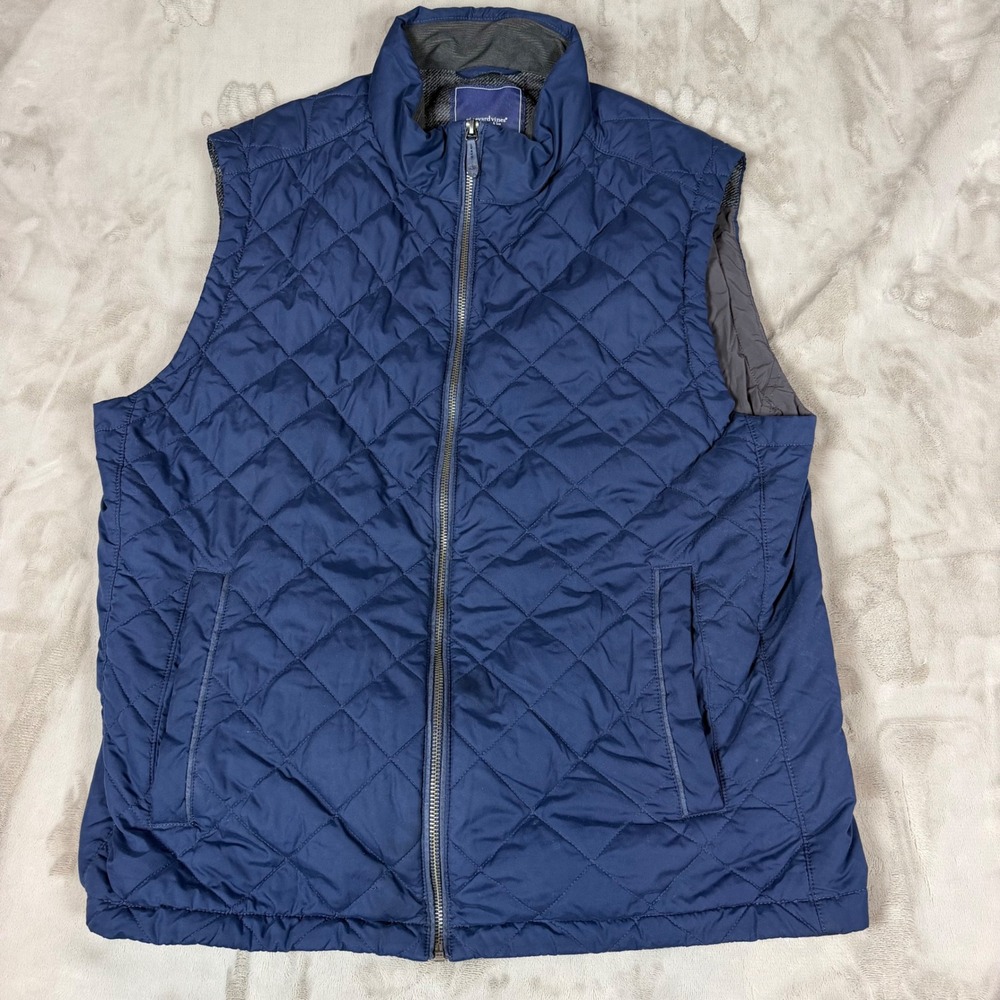 Vineyard Vines Mens Quilted Diamond Vest Navy Blue Full Zip Mock Neck Large